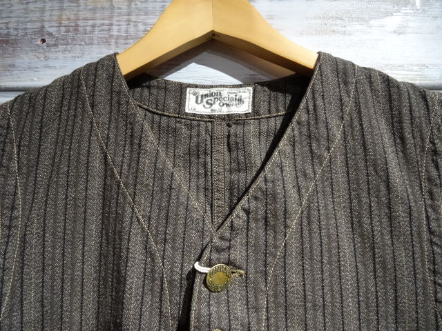New！ FREEWHEELERS ”CONDUCTOR VEST” BROWN RANDOM STRIPE : OLD
