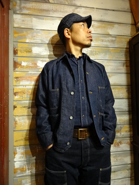 新品未使用　フリーホイーラーズ　カバーオール　ワークコート シャンブレー　40 New！ FREEWHEELERS ”MASON” WORK JACKET 10oz DENIM : OLD