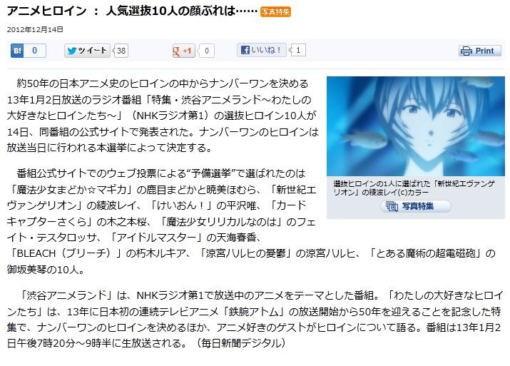 渋谷アニメランド 選抜ヒロインの10名が決定 ほむら 春香 レイ ハルヒ 他 移転しました オタク Com 跡地