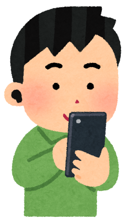 スマホとワイヤレスイヤホンを繋ぐ人のイラスト