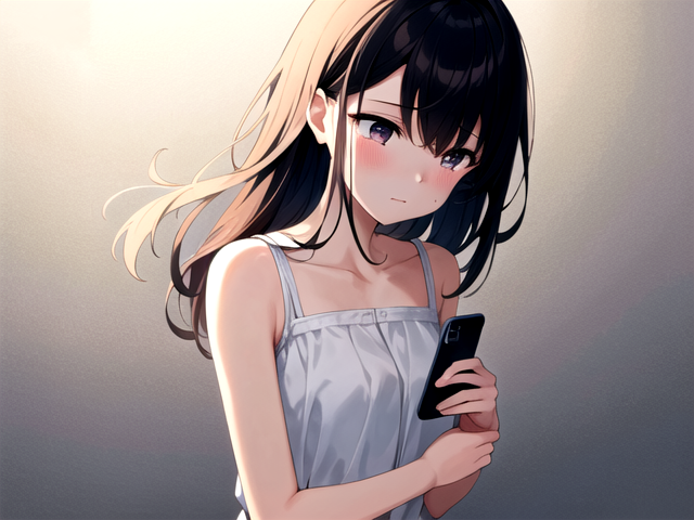 スマホを見て悲しむ女子