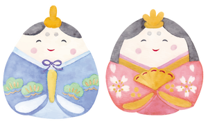 水彩で描いたまんまるお雛さま