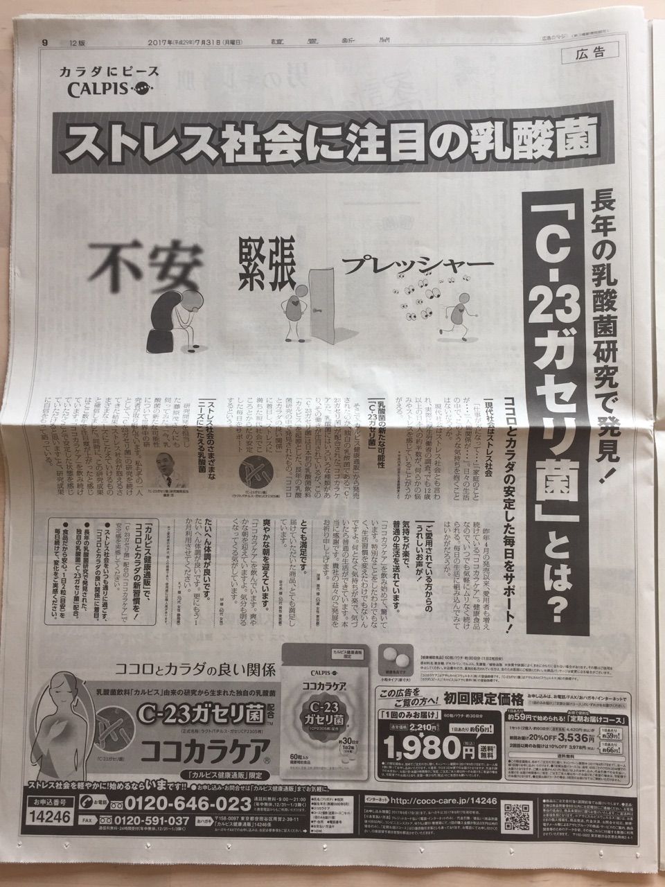 カルピス C 23ガセリ菌 ココカラケア 初回限定1 980円 送料無料 新聞をとっていない方のためのお得なチラシ 東京編 カルピス C 23ガセリ菌 ココカラケア 初回限定1 980円 送料無料 新聞をとっていない方のためのお得なチラシ 東京編