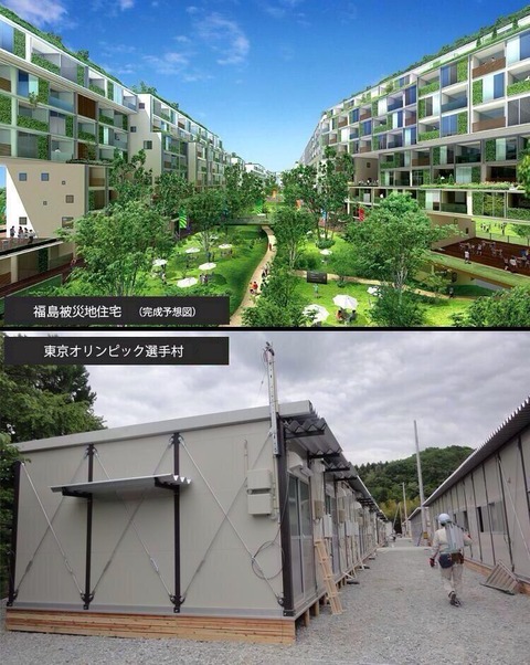 東京オリンピックの選手村と東日本大震災の仮設住宅を逆にする