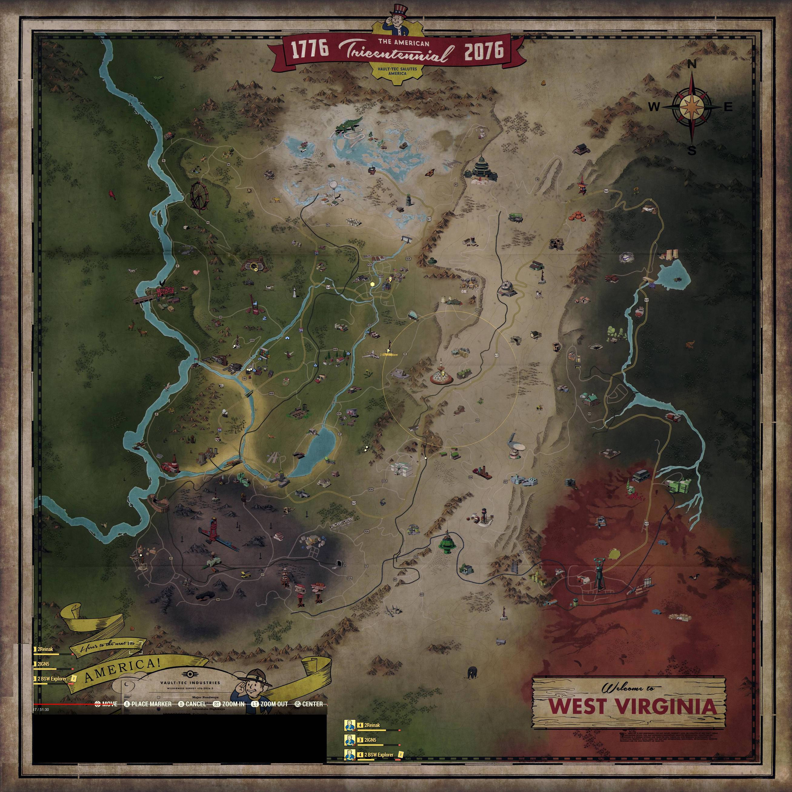 Fallout 76 ゲームの舞台になるウェストヴァージニアの全体マップ Fallout4 情報局