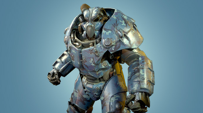 ブルー迷彩パワーアーマー塗装 ぬかキャン Fallout 76 サバイバルガイド