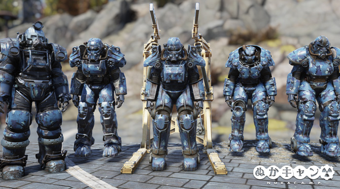 ブルー迷彩パワーアーマー塗装 ぬかキャン Fallout 76 サバイバルガイド