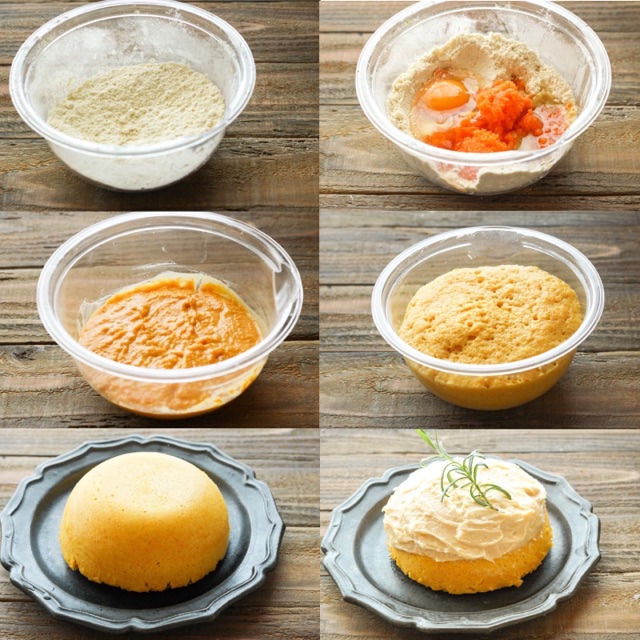 レシピ 簡単 美味しい人参ケーキ ダイズパウダー入り レンジで作るケーキ おうちdeごはん ときどきおやつ