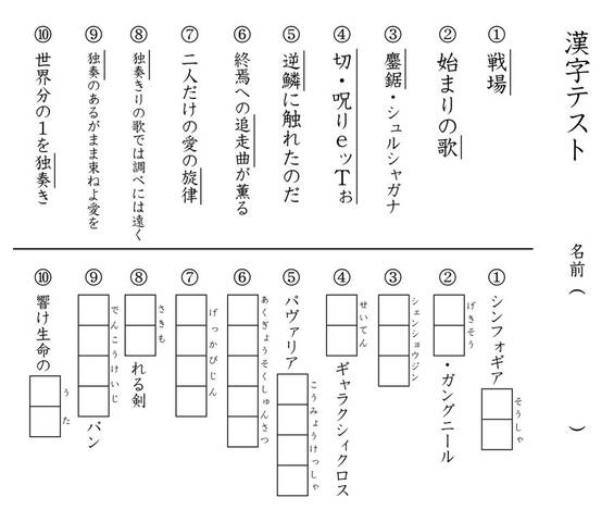 シンフォギアの漢字テストが難し過ぎるｗｗｗ ぱちとろ速報