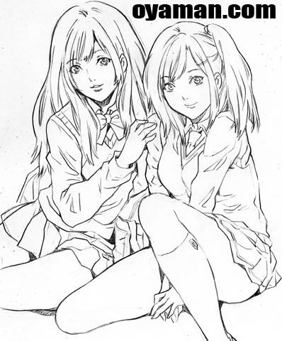 座るJK2人組