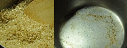 ? シャモジでまぜながら発芽玄米の水分を飛ばし