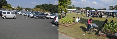 ここの広い駐車場も満車です