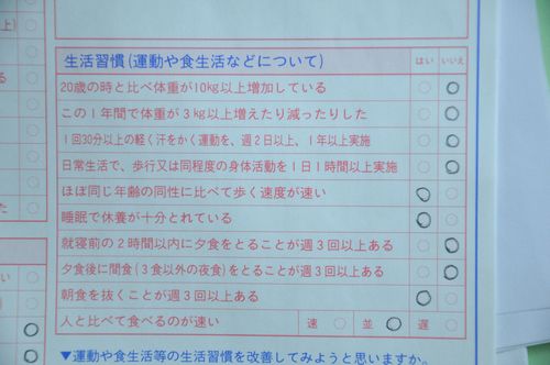 生活習慣に関する問診欄です