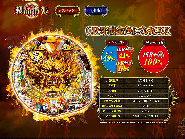 牙狼金色になれ スペック