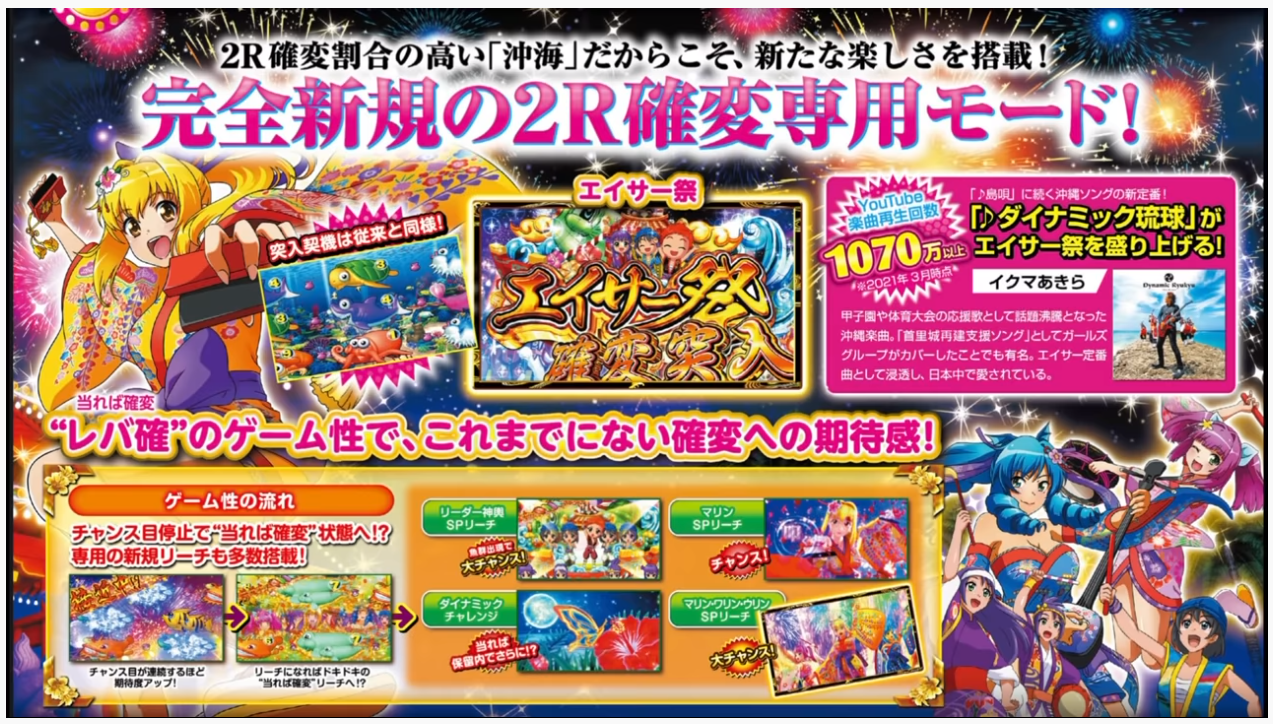 新台 三洋 Pスーパー海物語in沖縄5 デモ機試打動画が公開 沖海4より無変動割合を削減 Pcジサクテック