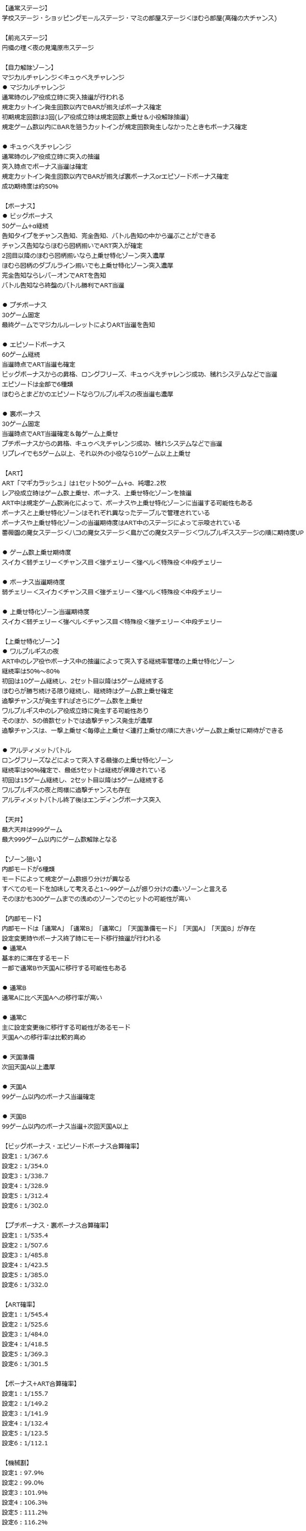 パチスロ魔法少女まどかマギカの解析まとめ情報