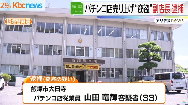 【悲報】福岡県飯塚市のパチンコ店副店長さん、売上金約1270万円を盗んで逮捕されるｗｗｗ