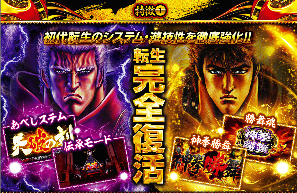 【新台】北斗転生2の上位AT、継続時は「勝舞魂」の次セット持ち越しは無し。余剰分はATゲーム数の昇格に使用されるとのこと
