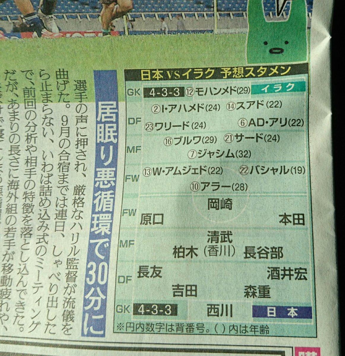 日本代表 イラク戦の各メディアスタメン予想 トップ下はいずれも香川ではなく清武に Samurai Footballers サッカーまとめ
