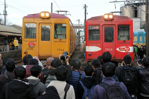 銚子電鉄 デハ1001とデハ1002最後の共演 仲ノ町車庫