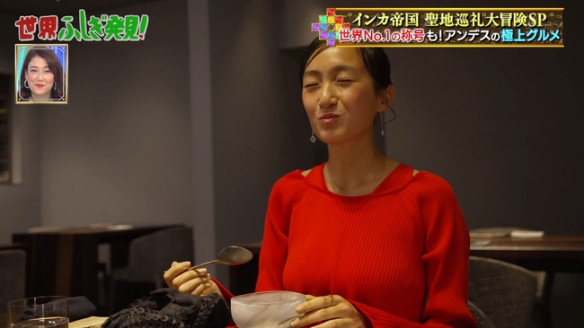 野口絵子が胸を強調