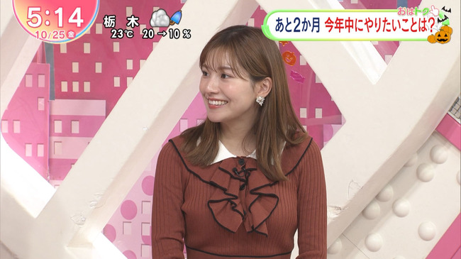 後藤楽々アナがニットで乳を強調