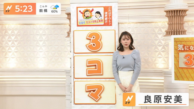 良原安美アナの着衣巨乳