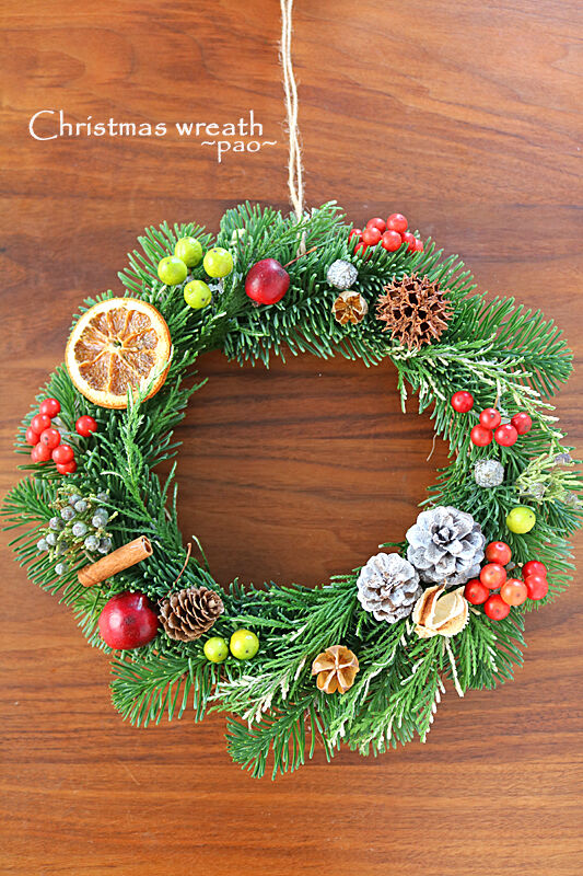 ◇モミの木と木ノ実いっぱいナチュラルリース◇クリスマスリース