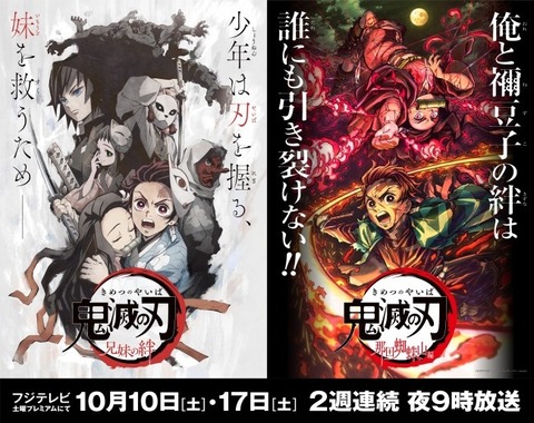 【朗報】「鬼滅の刃」、フジテレビでゴールデンでの放送が決定！！“序章”と“神回”を2週連続地上波放送！！