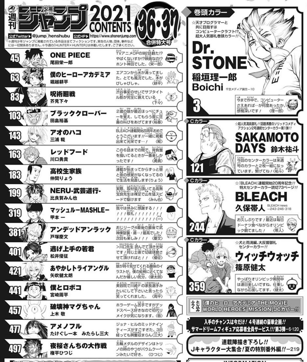 悲報 少年ジャンプ 夜桜さんちの大作戦 掲載順がドベになってしまう