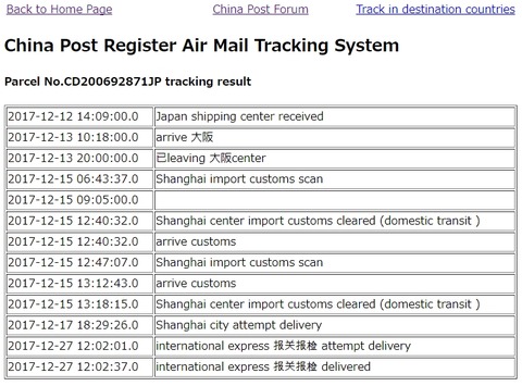 配送状況_中国郵便