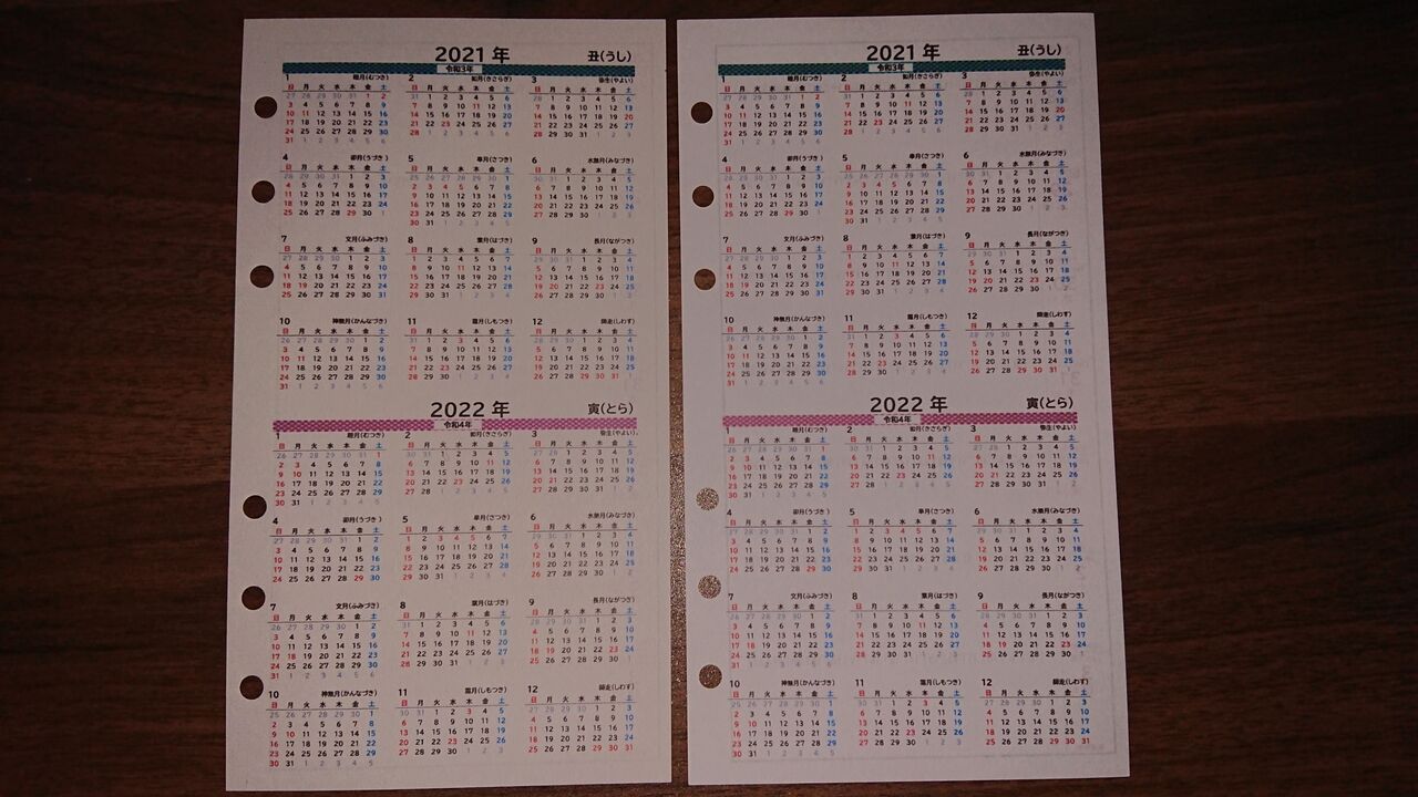 21年の手帳リフィルを印刷しました 風の吹くまま 気の向くまま