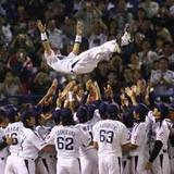 胴上げされた古田監督