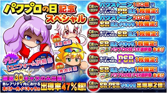 サクセススペシャル パワプロの日記念スペシャルガチャ ユニフォーム 片桐恋デビュー サクスペ ガチャ イベントまとめブログ