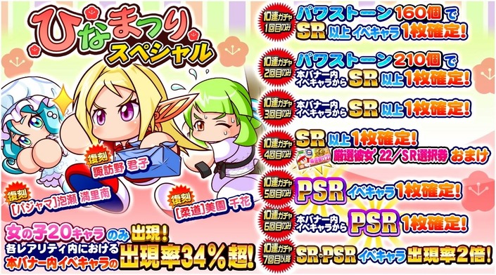 サクセススペシャル ひなまつりスペシャルガチャ 女の子キャラのみ出現 サクスペ ガチャ イベントまとめブログ