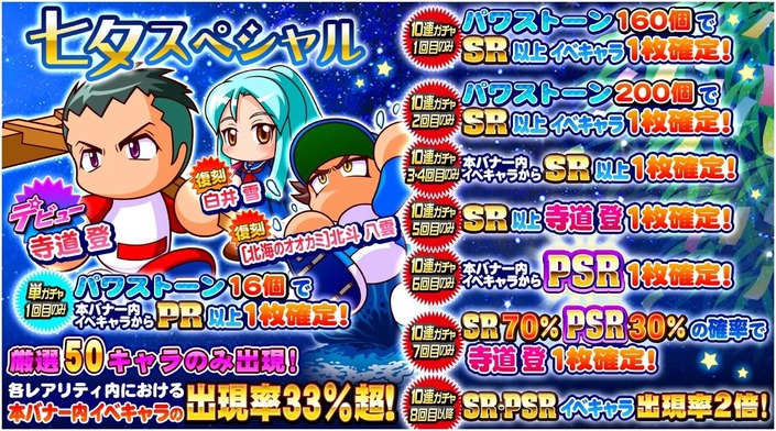 サクセススペシャル 七夕スペシャルガチャ 寺道登デビュー サクスペ ガチャ イベントまとめブログ