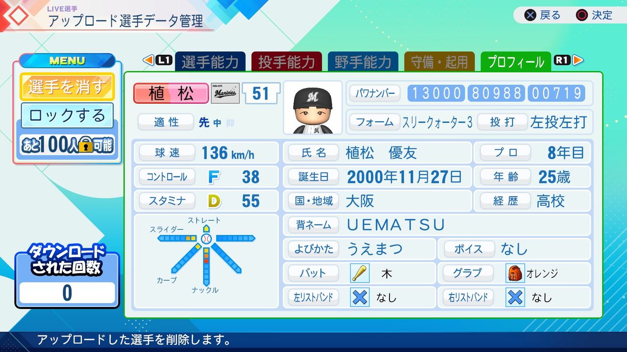 植松優友(2015・ロッテ) パワプロ2026-2027 再現選手 : 威圧館