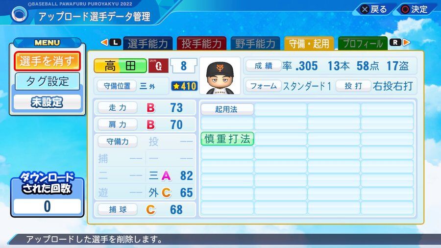 高田繁(1976・巨人) パワプロ2022 再現選手 : 威圧館