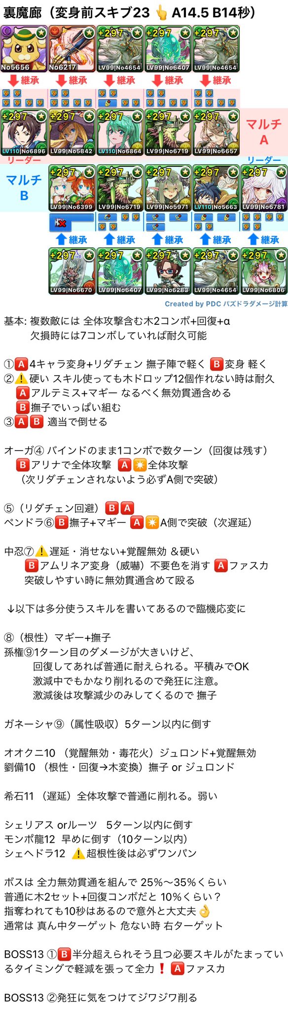 裏魔廊 マギー 撫子 マルチ 欠損時には7コンボしていれば耐久可能 パズドラ 編成テンプレ立ち回り解説攻略まとめ