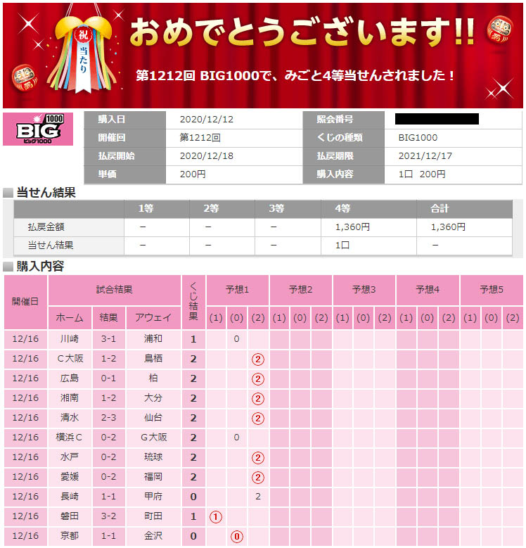 第1212回 Big1000 ４等当選 リサイクルパソコンビーグル 代表ブログ