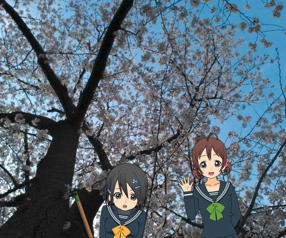 メガネ拭き02 桜の木の下に何かを発見した的な画像を作り Pixiv Factoryにメガネ拭きとして登録しました 画像合成編集レポ Kisekae Tips 1001