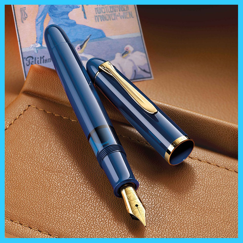 Pelikan 万年筆と Blueインクセット ペリカン「アイコニックブルー」F（細字）万年筆＆ボトルインク