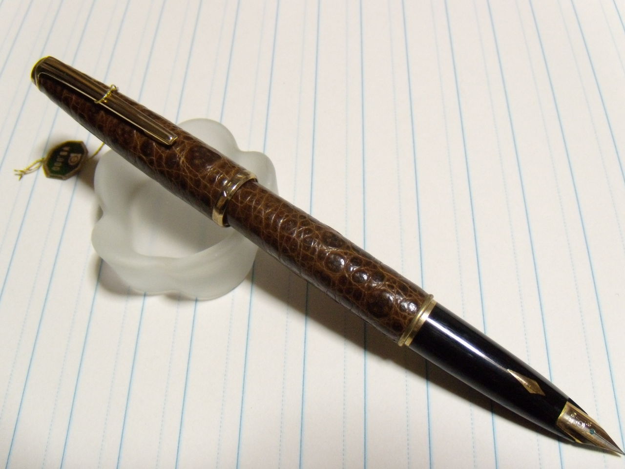 プラチナ万年筆 18K 本革張 象嵌 茶 ブラウン レザー メルカリ - 18K