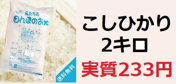 こしひかり2キロ　実質233円で購入　　【ポイントインカム】