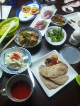 じゃがいもと明太子のホットサラダの夕食
