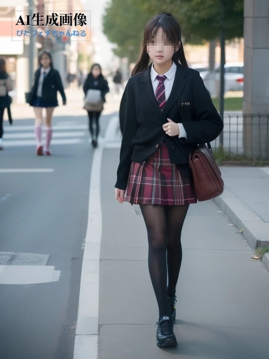 【JK】黒パンストや黒タイツを履いた女子校生ちゃんを街撮りした三次盗撮風画像 part11【AI画像】のトップ画像