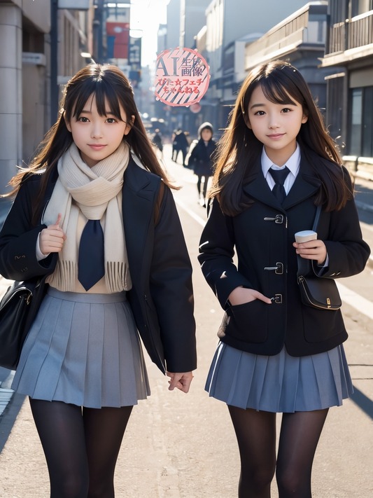 【黒ストJK】街行くカワイイ黒タイツ女子校生ちゃんを撮らせてもらいましたー♪的な三次風街撮り画像 part3【AI写真】……のトップ画像
