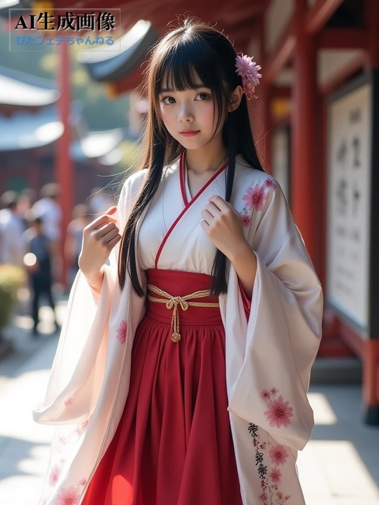 【着物】巫女装束や巫女服アレンジ衣装を着てる女性の三次風画像 part1【AI画像】のトップ画像