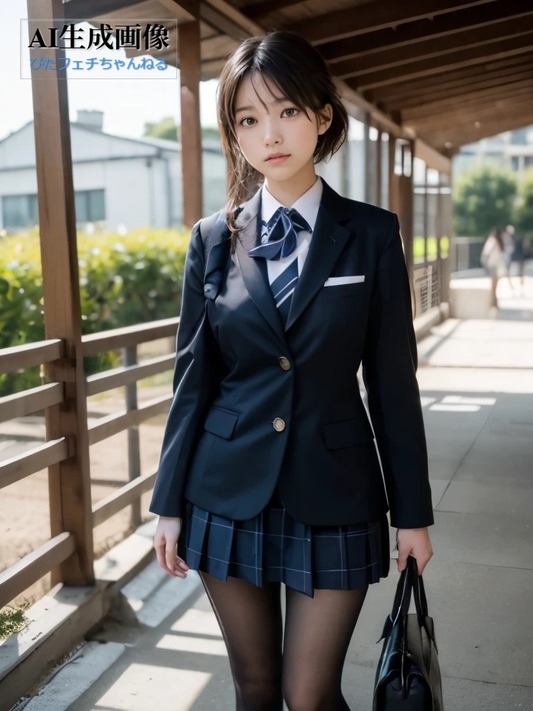 【黒ストJK】街行く黒タイツ女子校生を撮影した街撮り三次風画像 part2【AI画像】のトップ画像
