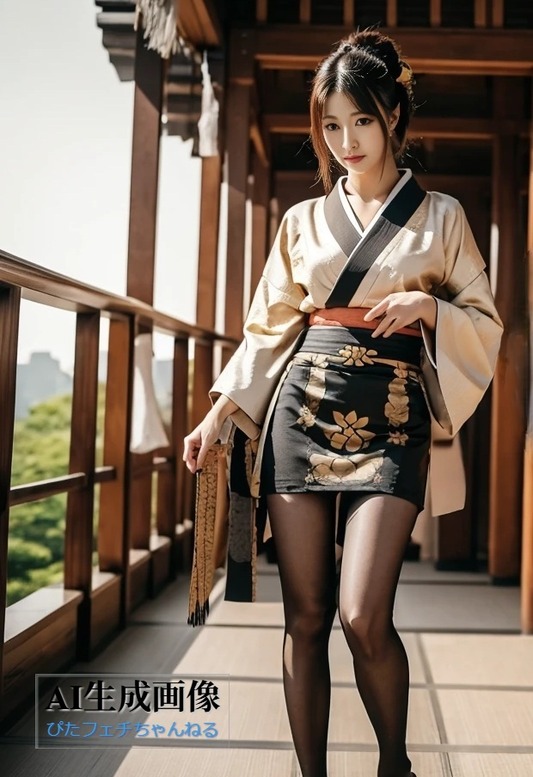 【希少種】和服と黒タイツの組み合わせが好きだけどリアルで見たことがないので生成してみた黒スト和装女子の三次風画像 par……のトップ画像